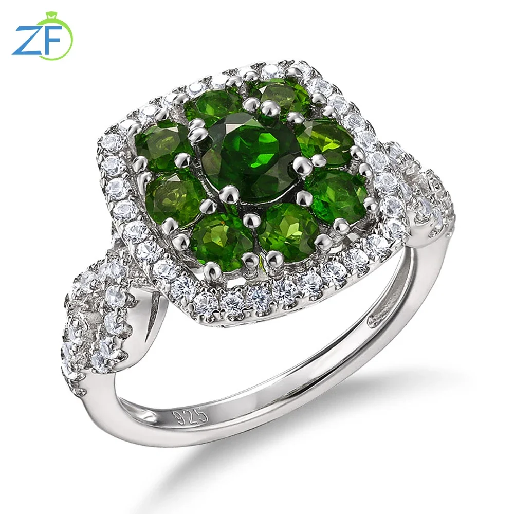 

GZ ZONGFA Natural Chrome Diopside 925 Sterling Silver Jewelry for Women Couples Wedding Ring Fine Jewelry Party Birthday Gifts