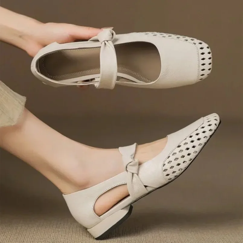 Home Mary Jane Shoe  Sandal Woman Hollow Out Platform Cloud Summer House Elegant Flat Female Commute Dress Daily PU Closed Toe