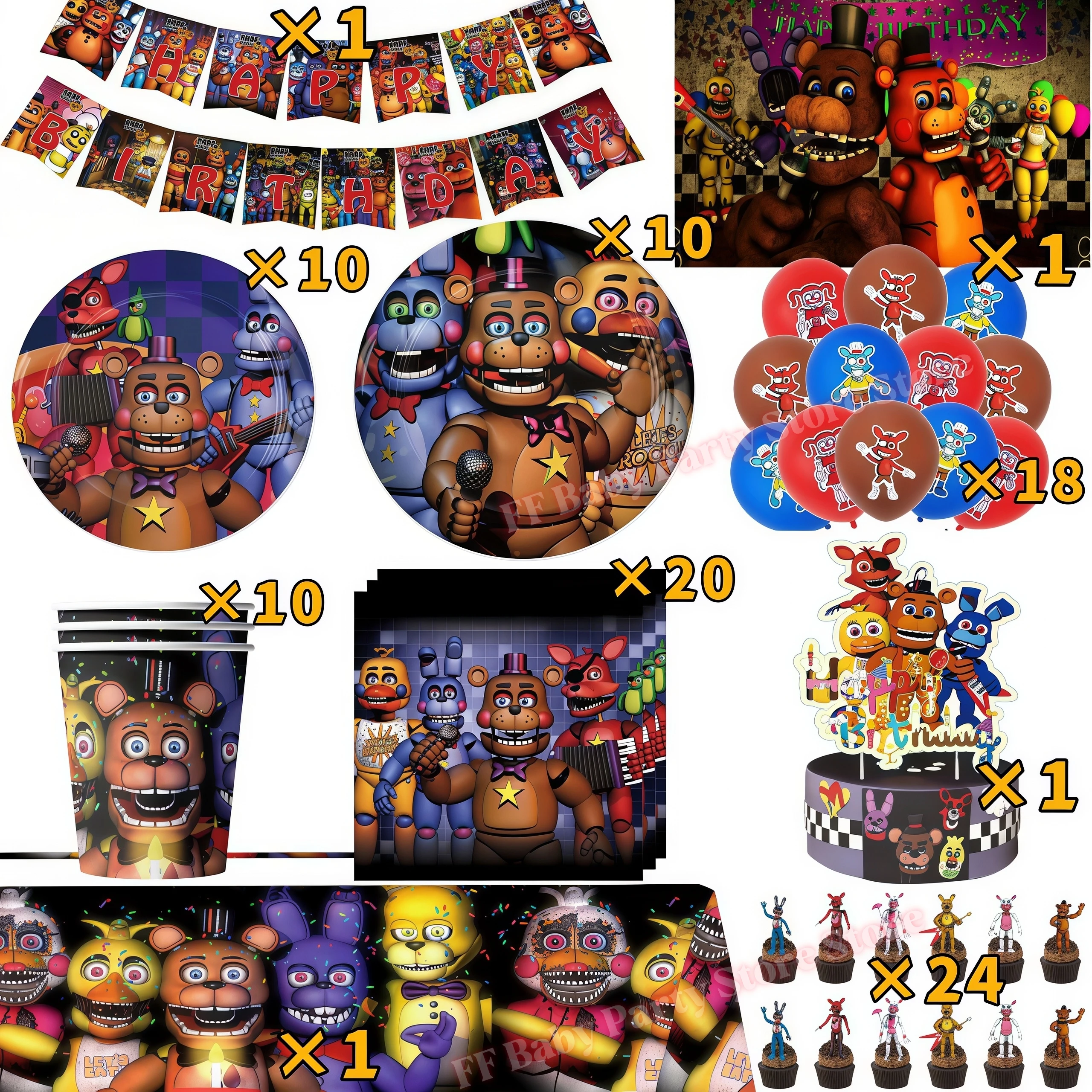 Five Nights Bear Geburtstagsparty-Dekorationen: Teller, Becher, Hintergrund, Freddy-Ballon für Kinderpartys, FNAFs Event-Zubehör und Geschenke – Detail 25