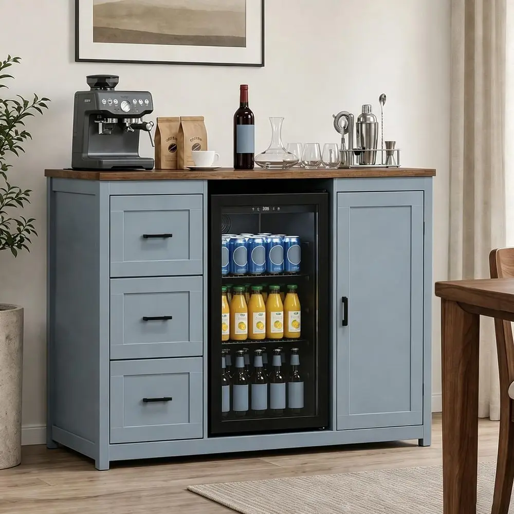 

52-Inch Coffee Bar Cabinet with Mini Fridge Space, Adjustable Shelves for Home Entertaining