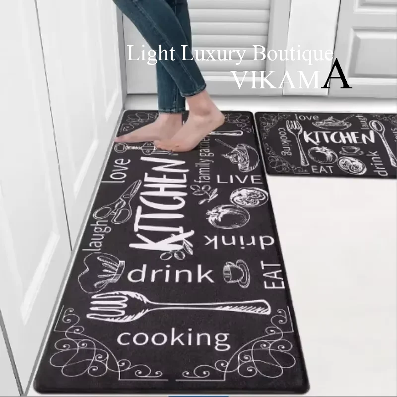 VIKAMA Kitchen Rug Dining Theme Dirty Resistant Washable Floor Mat Entryway Entryway Lightweight Standing Mat