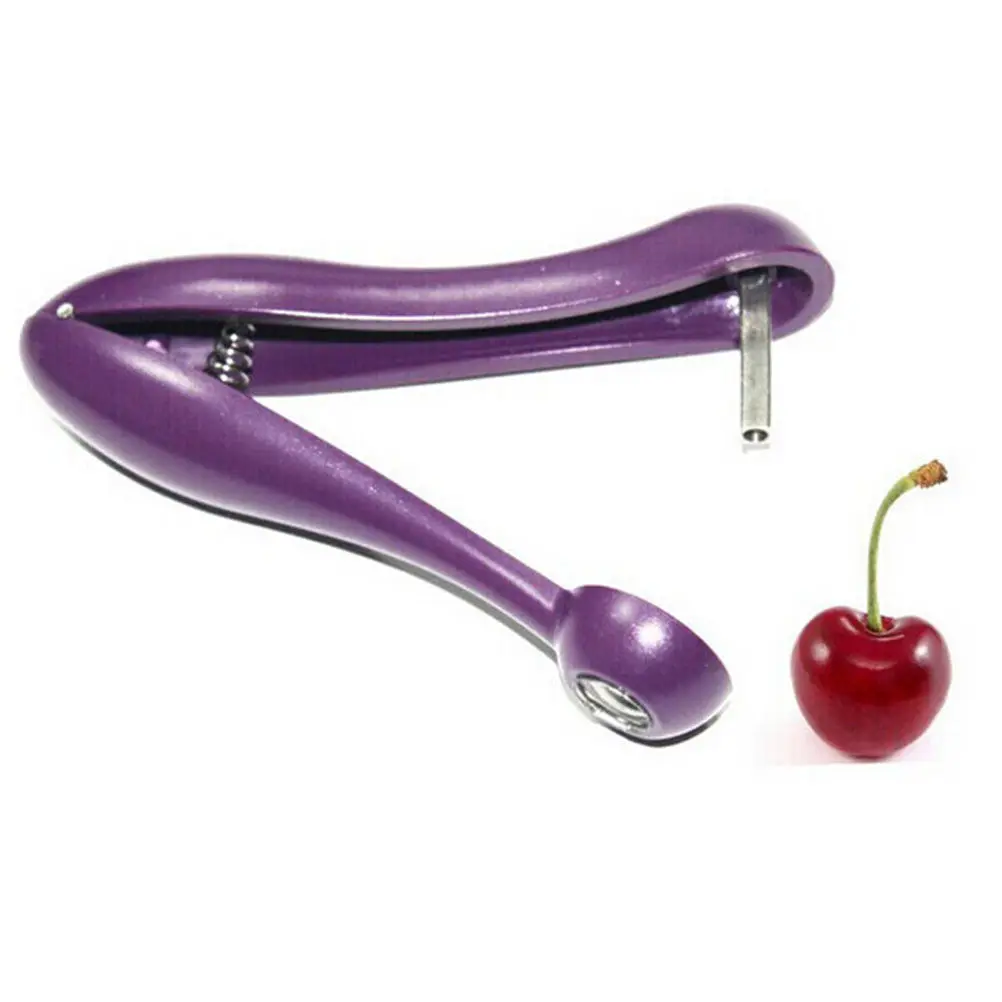 Descorazonador y Deshuesador Ergonómico de Cerezas y Aceitunas de Acero Inoxidable y Plástico con Resorte para Fácil Limpieza y Agarre