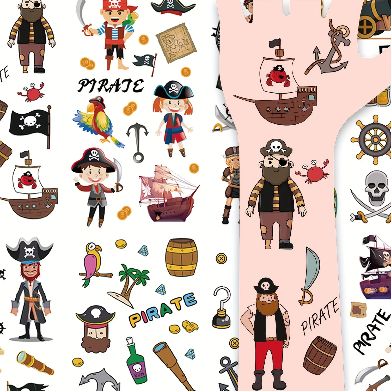 20pcs/set Cartoon Temporary Tattoos for Children Kids Girls Boy Pirate Turkey Fake Tatoos Neck Face Tatuaje Festival Party Decor