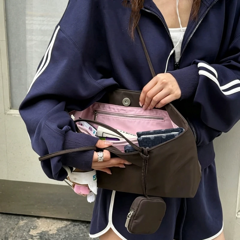 Large Capacity Nylon Canvas Tote Bag Women's Casual Summer Lightweight Handbag Shoulder Bag Korean Style Magnetic Buckle Closure