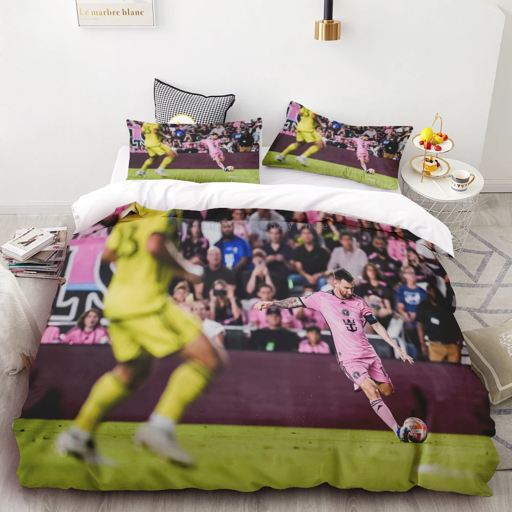 

Duvet Cover Set Football Star Messi Printed Soft And Comfortable Bedding, Polyester, Single, Double Bedding Set Children Gift