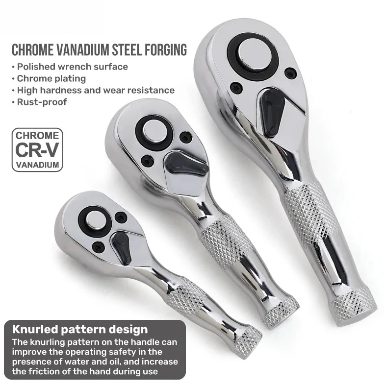 1/4 3/8 1/2 72 Teeth Quick Socket Mini Ratchet Wrench Spanner 2-in-1 Dual Head Stubby Torque Wrench Repair Hand Tools