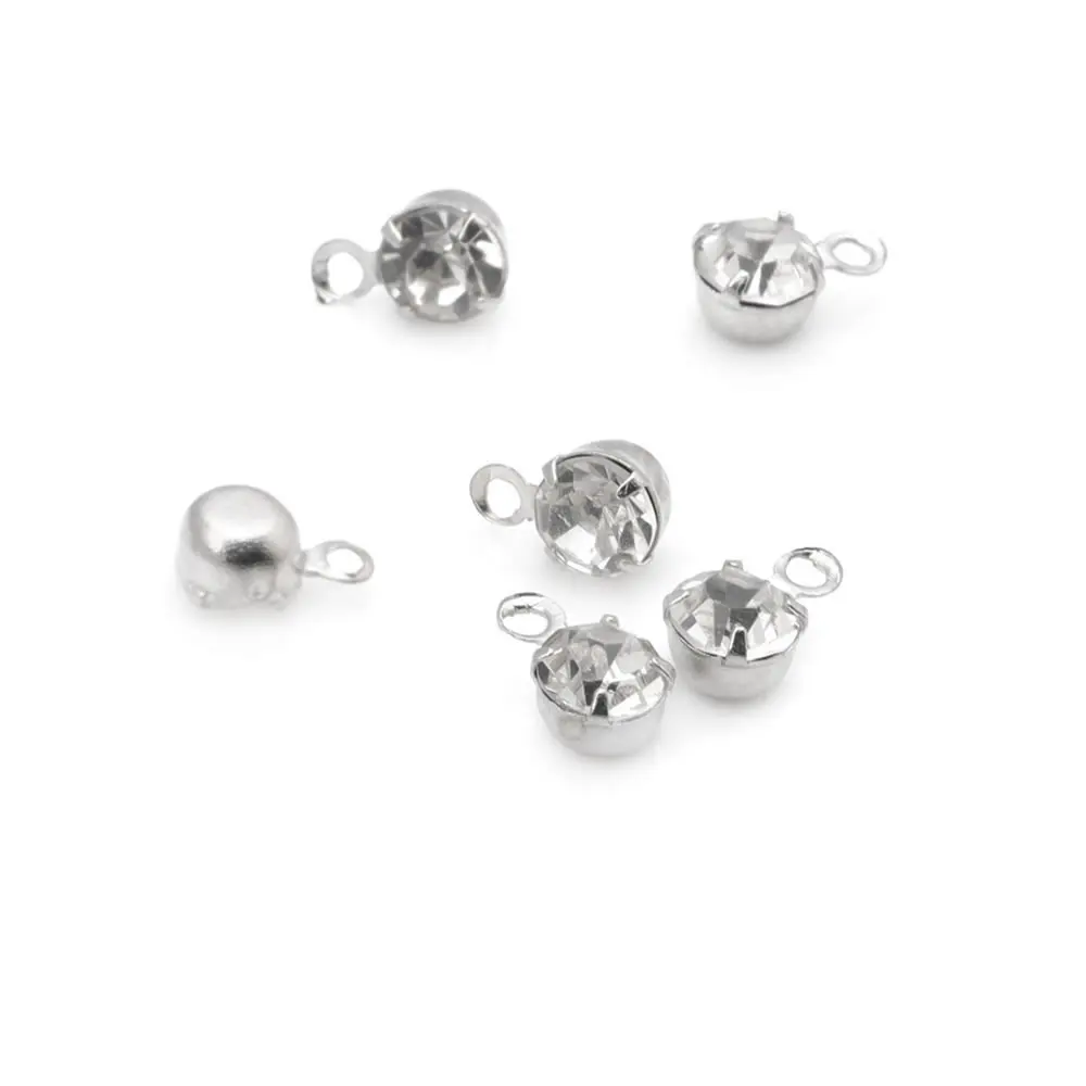 100PCS 4MM 5.5MM 8MM Brass with Glass Rhinestone Single Hole Rhinestone Charms End Beads Diy Jewelry Findings Accessories