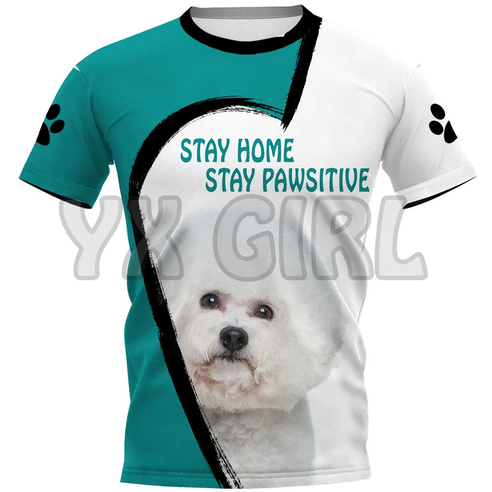 Stay Home Stay Pawsitive Boston Terrier  3D All Over Printed T Shirts Funny Dog Tee Tops shirts Unisex