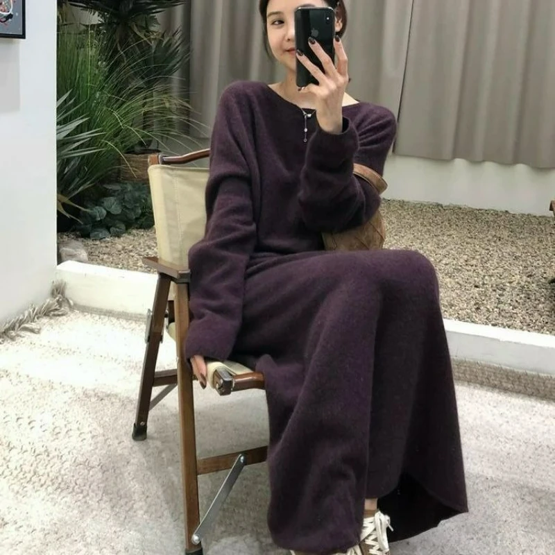 

Featuring Laid-back Soft Purple Round-neck in Autumn Winter 2026 Knitted Sweater High-waisted Skirt Fashionable New Styles