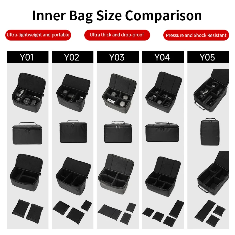 Nuova borsa per inserti per fotocamera impermeabile Borsa protettiva imbottita per partizione interna portatile Borsa con inserto DSLR con fodera