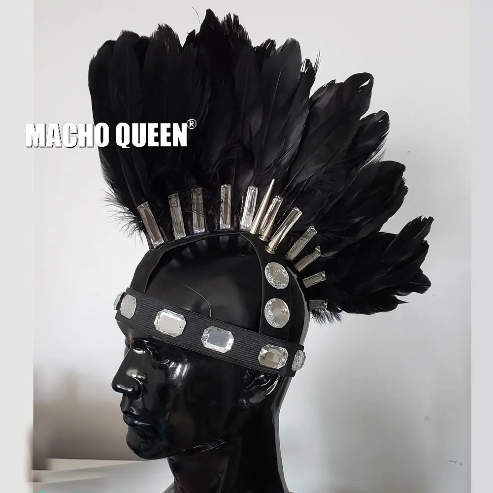 Burning Man Black Feather Head Piece Costume Gogo Samba Dance Headdress Festival Rave Clothes Outfits Gear Halloween Masquerade