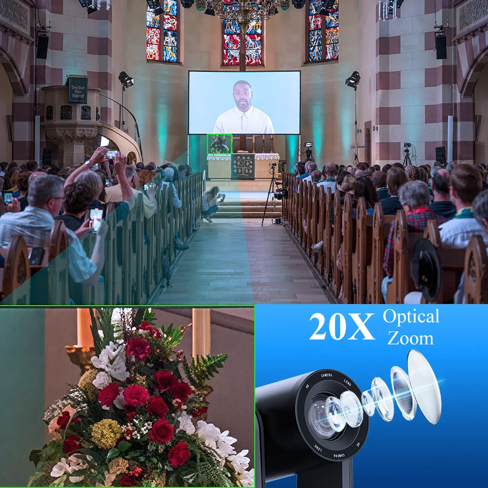 KATOVJJTS USB3.0 HDMI LAN PTZ Camera 4K 20X Zoom Video Conference Camera Support POE For Church Live Streaming Meeting Camera