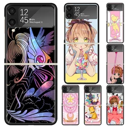 CardCaptor Sakura Anime Hard PC Phone Case For Samsung Galaxy Z Flip 6 5 4 3 Black Cover ZFlip6 Flip5 Flip4 5G Foldable Print Ca