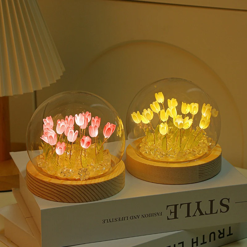 Künstliche Tulpe Blume Nachtlicht Ornamente handgemachte DIY Nachttische LED Nachtlampe Schlafzimmer Schreibtisch Dekor Geburtstagsgeschenke Tischlampe – Detail 15