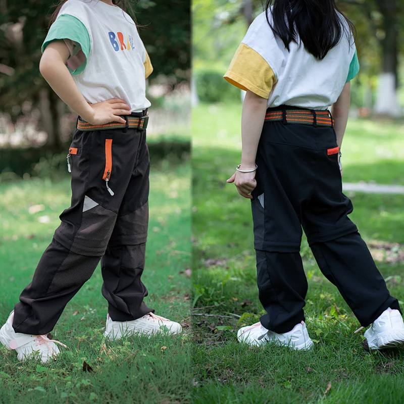 TRVLWEGO Children Summer Hiking Travel Pants Outing Patchwork Kids Boys Girls Belt Sport Quick Dry Prevent UV Camping Trousers