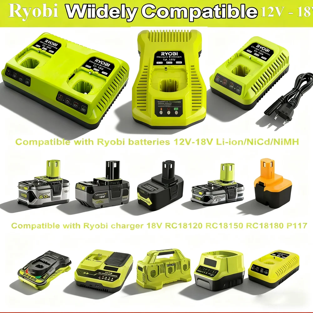 

3A Charger For Ryobi Replacement Charger for Ryobi Ni-CD Ni-MH Li-ion 14.4V 18V Battery P107 P108 P108 ONE+ P110 fast charging