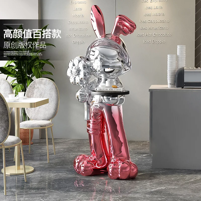 Light Luxury Electroplated Rabbit Large Floor Decoration Home Decor Living Room TV Cabinet Figurine Home Decor Resin Sculpture