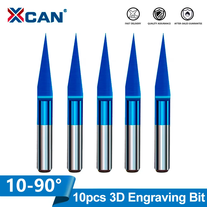 

Фреза XCAN, 10 шт., твердосплавная концевая фреза с плоским дном, 10 15 20 30 40 60 90 градусов, наконечник 0,1 мм, хвостовик 1/8, гравировальная фреза с ЧПУ