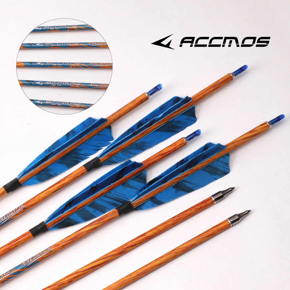 

6/12pcs ID 6.2mm 32/33in Wood Wooden Skin Pure Carbon Arrow Sp300 350 400 450 500 550 600 700 for bow Archery hunting