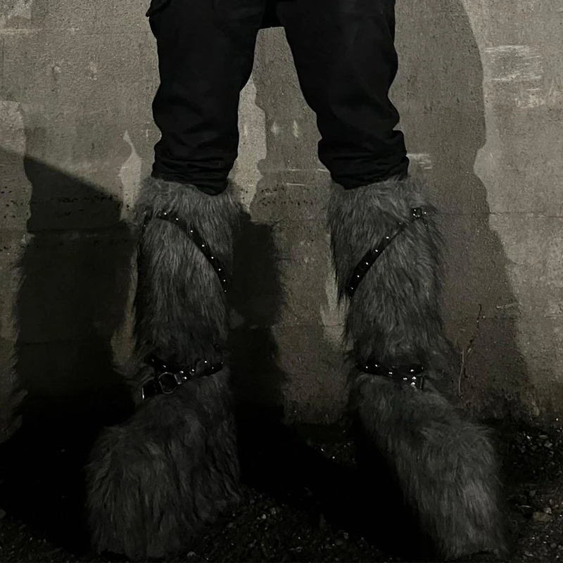 

Женские зимние сапоги 2026 с перекрестными ремешками, мехом и толстой подошвой, теплые, на плоской подошве, с круглым носком, утепленные, до колена, модные