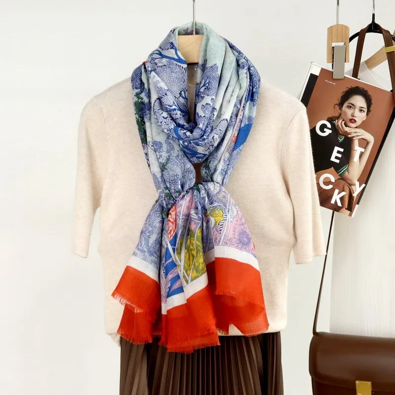 Winsleter-Women 100%Wool Elegant Scarf, 200*100CM Printed, Mom Gifts Temperament High-grade Shawl Scarves, 2025 Autumn A58444CC