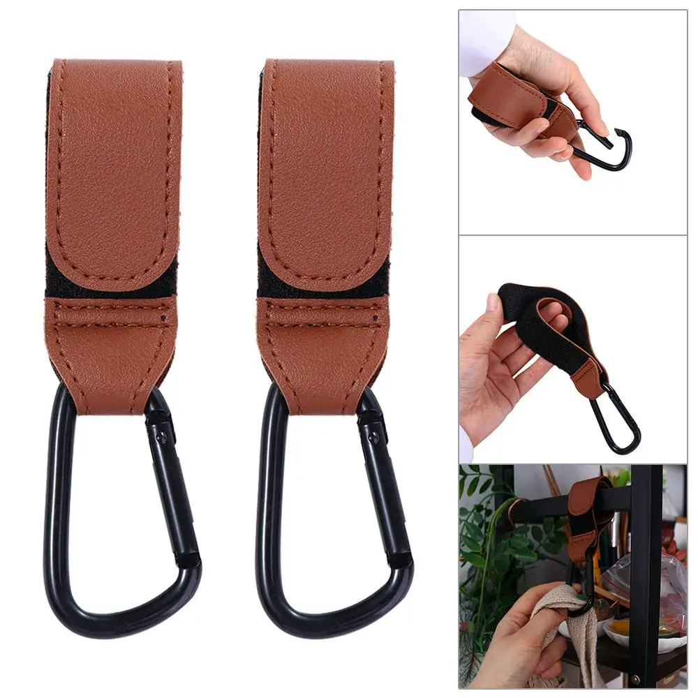 

Aluminum Alloy Carabiner PU Leather Stroller Accessories Pram Hook Baby Bag Stroller Hook Stroller Hooks Clips Cart Organizer