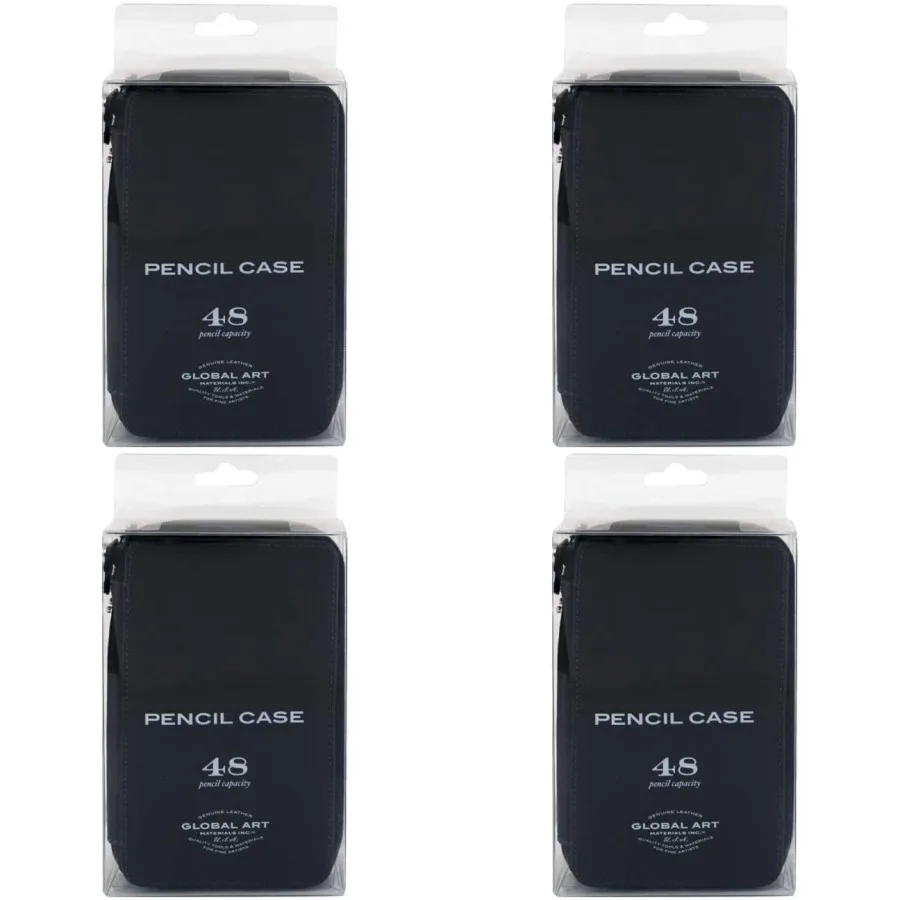 กล่องดินสอหนังแท้จาก Global Art ความจุ 48 ดินสอ สีดำ - เหมาะสำหรับนักเรียน ศิลปิน และมืออาชีพ - ทนทาน
