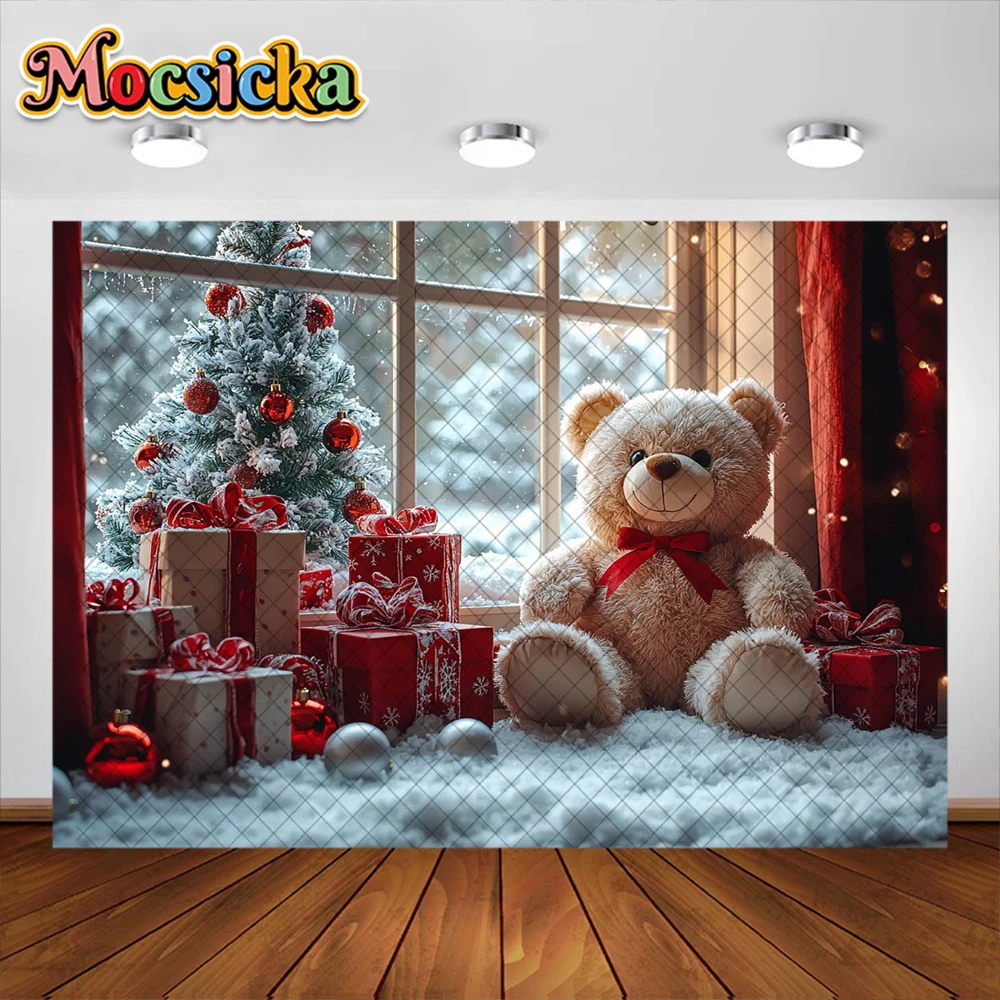 Mainan beruang lucu fotografi latar belakang liburan Natal perlengkapan dekorasi anak laki-laki perempuan potret foto latar belakang alat peraga Studio