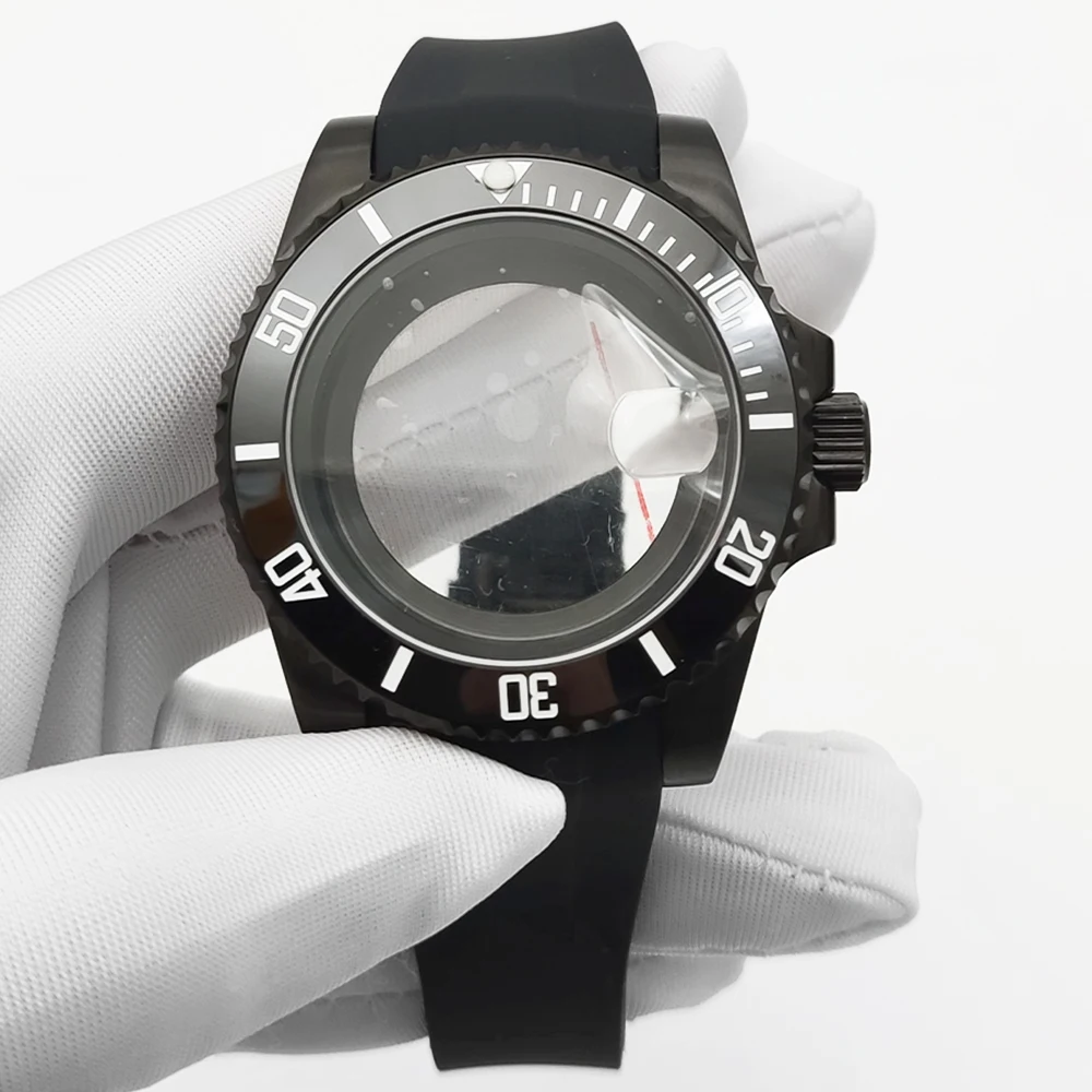 

40 мм черный корпус NH35 с сапфировым стеклом, резиновый ремешок для механизма NH35 NH36, 50, водонепроницаемый, 28,5 мм, циферблат, винтажный чехол