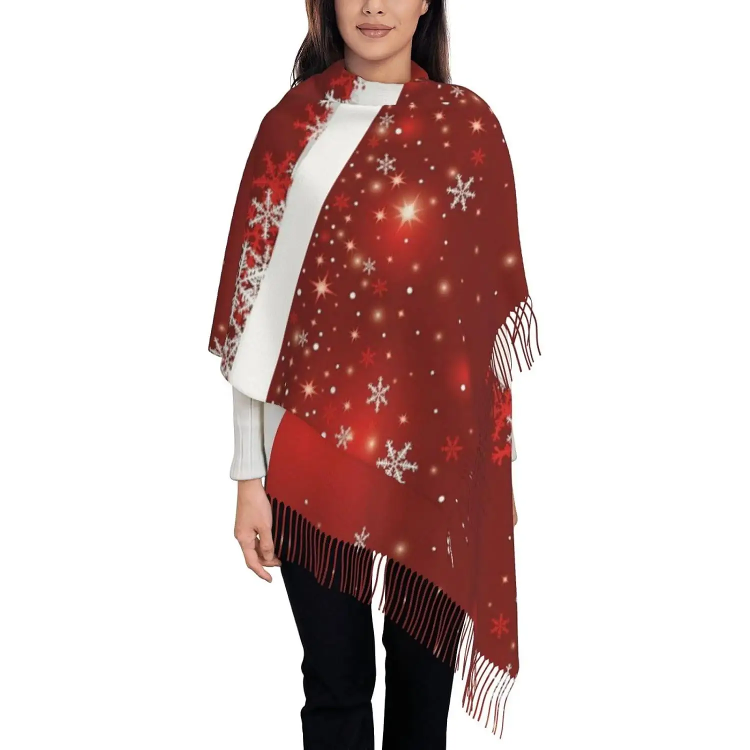 

Мягкий шарф с кисточками и принтом снежинки, теплое большое одеяло, шаль для подарка для женщин, весна-осень-зима