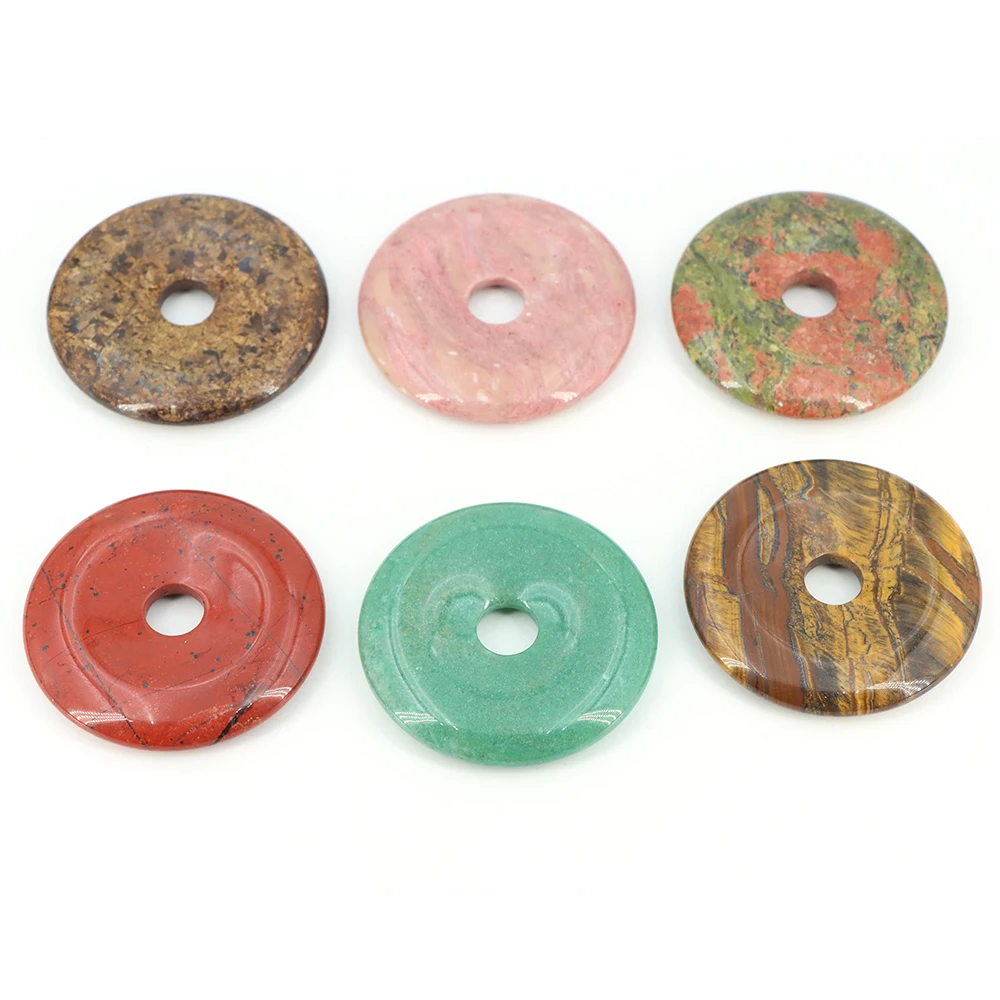 Natural Stone Donut 50mm Healing Crystal Peace Disc Charms for Jewelry Making Pendant Necklace Accessories Bulk Gemstone Beads