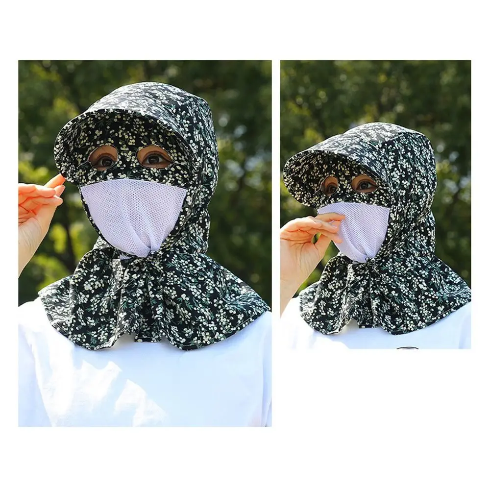 Outdoor Floral Tea Picking Cap Anti-UV Wide Brim Sunscreen Hat Full Wrap Breathable Fisherman Hat Summer