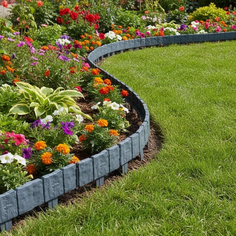 Gartenzaun aus Kunststoff in Steinoptik Grau, 41-teiliges Set für 10,25 m, Dekoration und Abgrenzung für Rasen und Beet