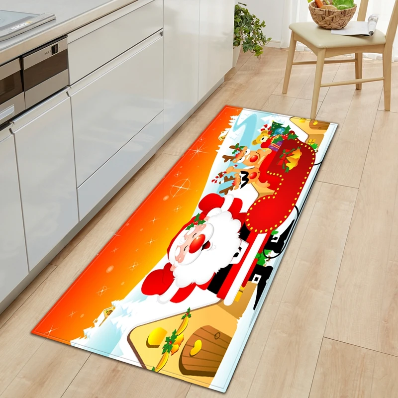 Merry Christmas Home Kitchen Living Room Bedroom Carpet Entrance Door Mat Corridor Balcony Bathroom Non-Slip 