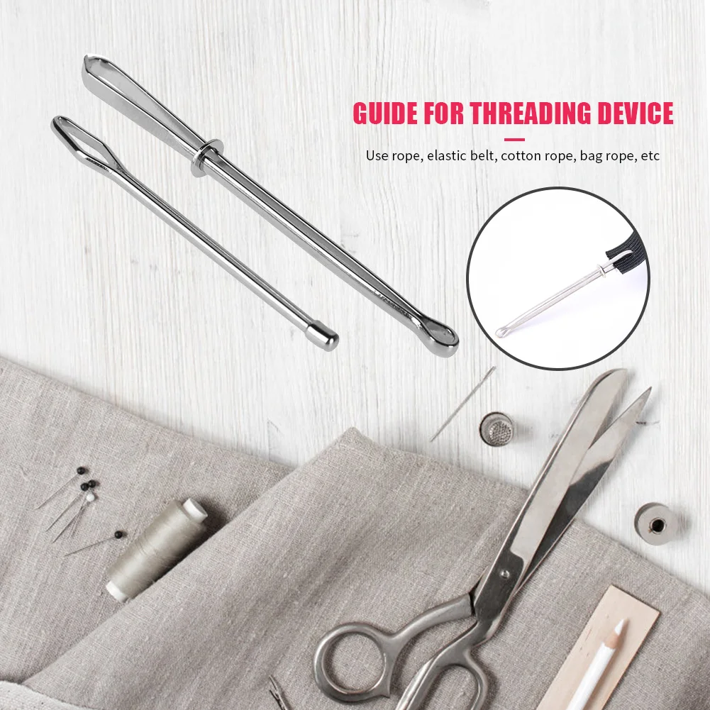 2pcs Small Lace Knitting Hooks Set Stainless Steel Bodkin Wear Rope Threaders Guide for DIY Elastic Band Clip