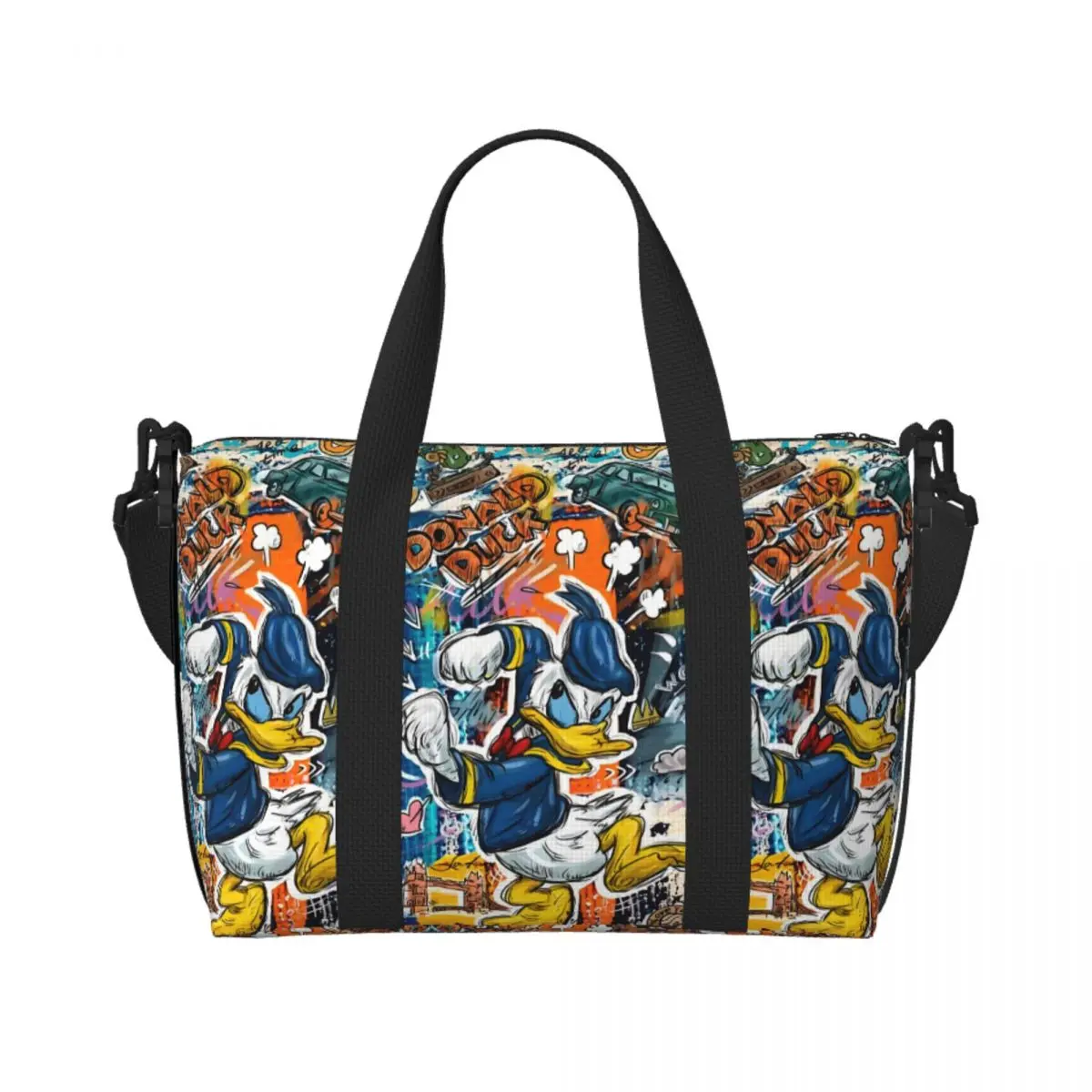 

Custom Donald Duck Graffiti Design Beach Tote Bag Women Extra Large Gym Carry On Anime Cartoon Travel Shopping Bags