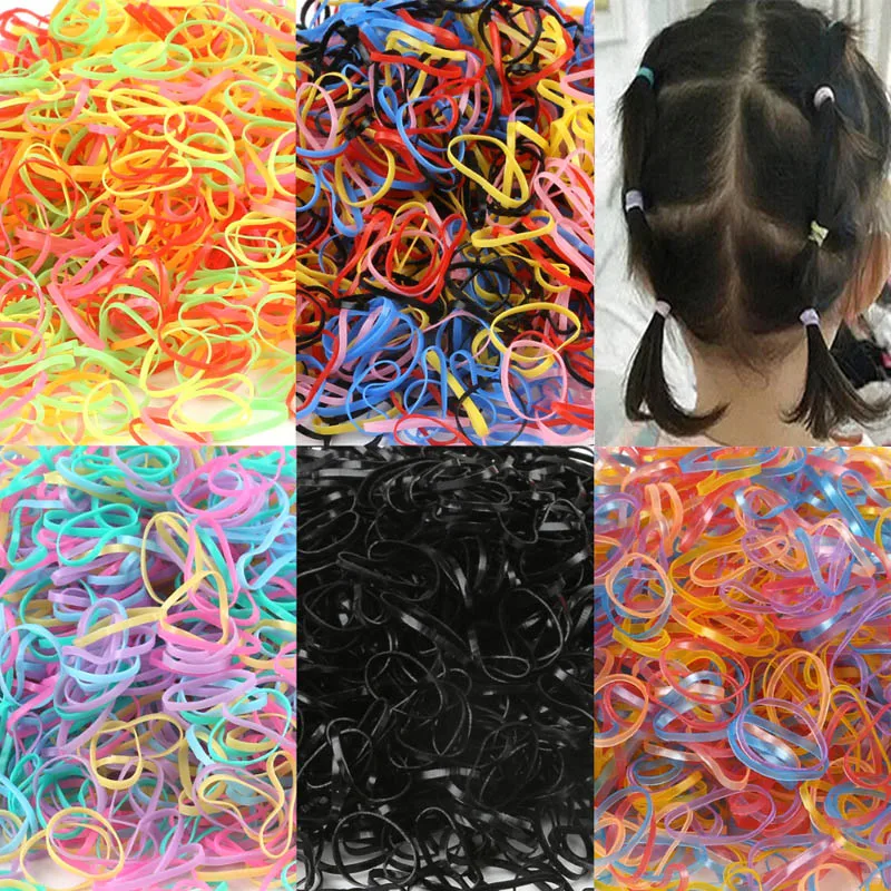 Colorful Disposable Strong Hair Bands Scrunchie for Kids Girls Hair Accessories Elastic Rubber Band Ponytail Hair Ties Black Red