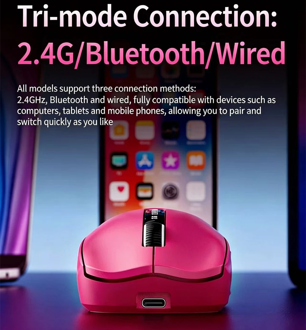 Macro Programming Wireless Mouse Bluetooth 2.4G USB Type C 3 Ways Connection 68g Lightweight 6 Keys 12000 DPI X8 Pro Web-driven