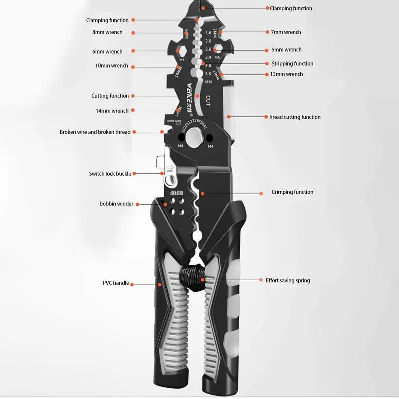 Fio Stripping Tool Cable Alicate, Crimping Splitting, divisor de fio Crimper, aço forjado, garagem, casa, fábrica