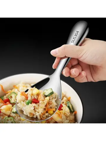 1PC Stainless Steel Rice Spoon Household Long Handle Large Rice Spoon Does High Temperature Resistance Tableware Household Items