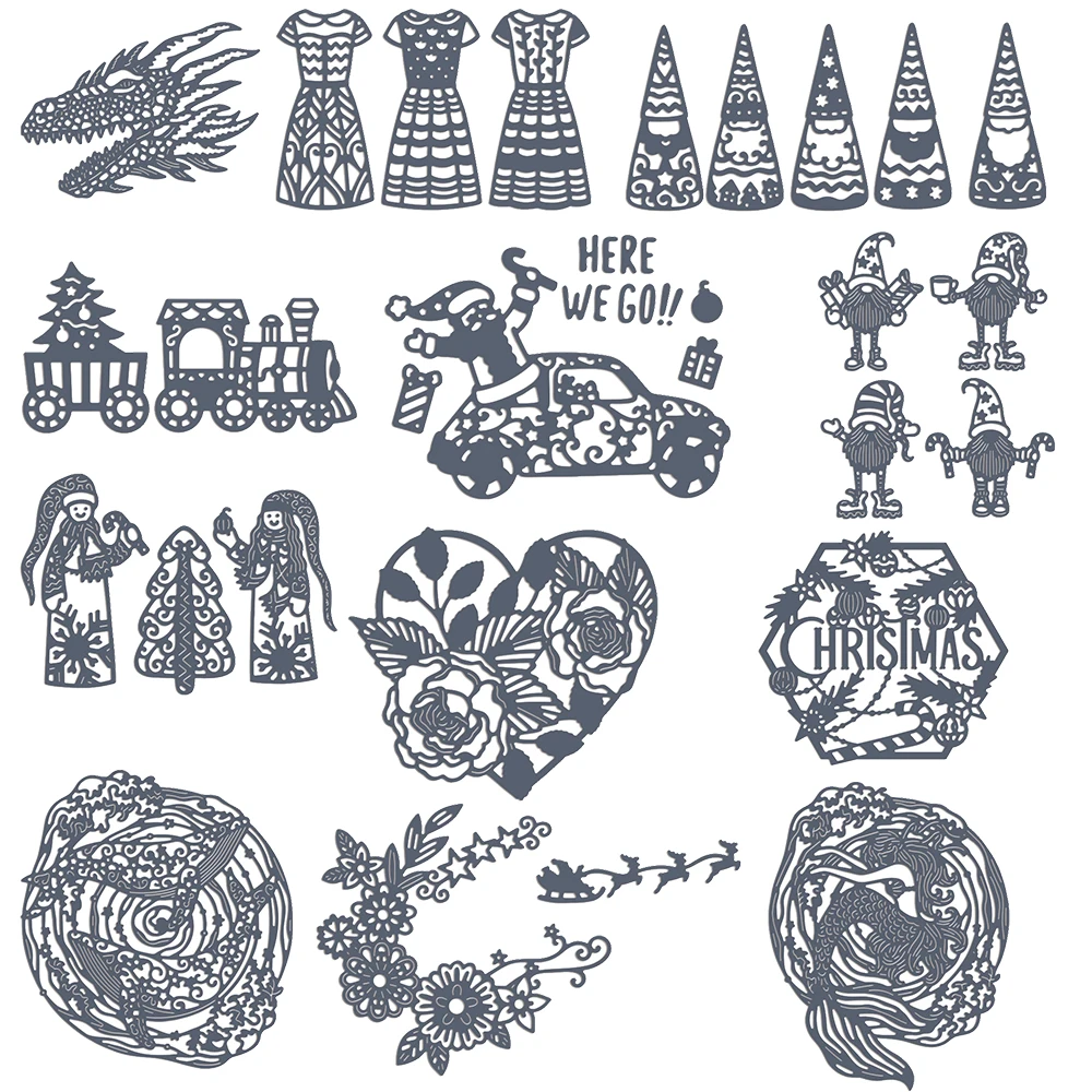 

Merry Chtistmas Series Heart Blossom Mermaid Dragon Metal Cutting Dies Scrapbooking DIY Card Album Making Crafts Stencil 2022