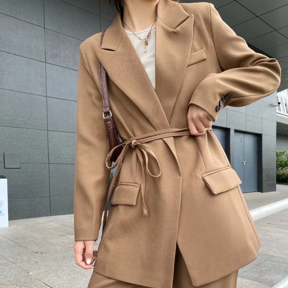 PB&ZA 2024 Spring New Women\'s Fashion temperament Commuter versatile casual suit jacket+pleated pants set