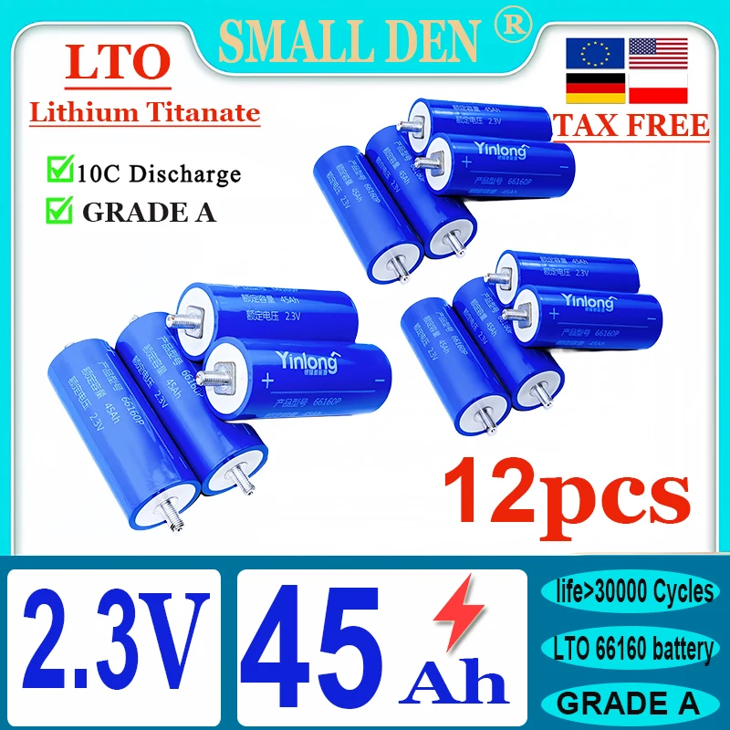 12 Pcs 100% Grade A  2.3V  45Ah Battery LTO 10C Discharge Lithium Titanate Battery DIY 12V 24V48V Low Temperature Resistance