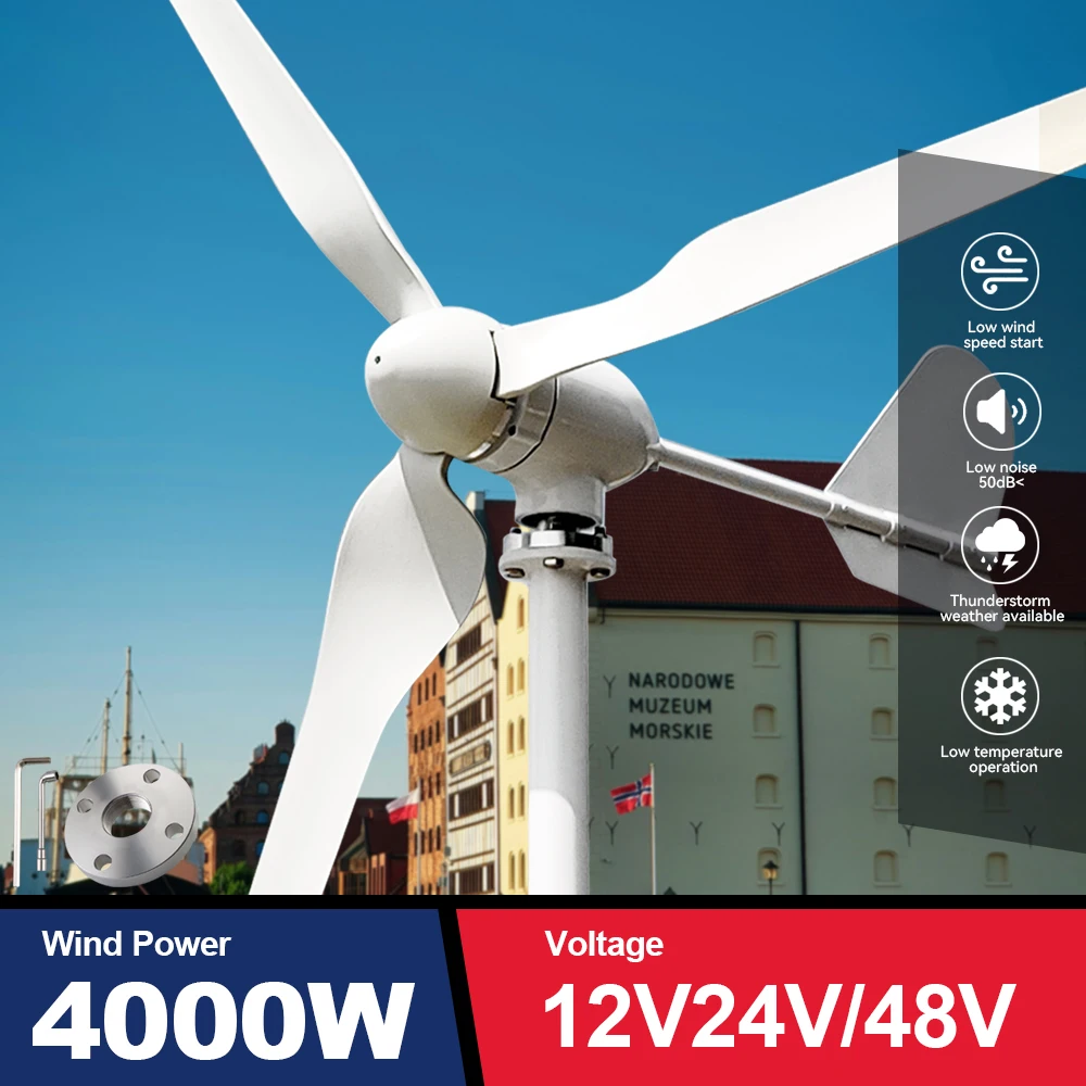 

EU Duty Free 4KW Wind Generator Turbine Energy 3 Blades 12v 24v 48v With Mppt/Hybrid Charge Controller For Yacht Farm Home Use