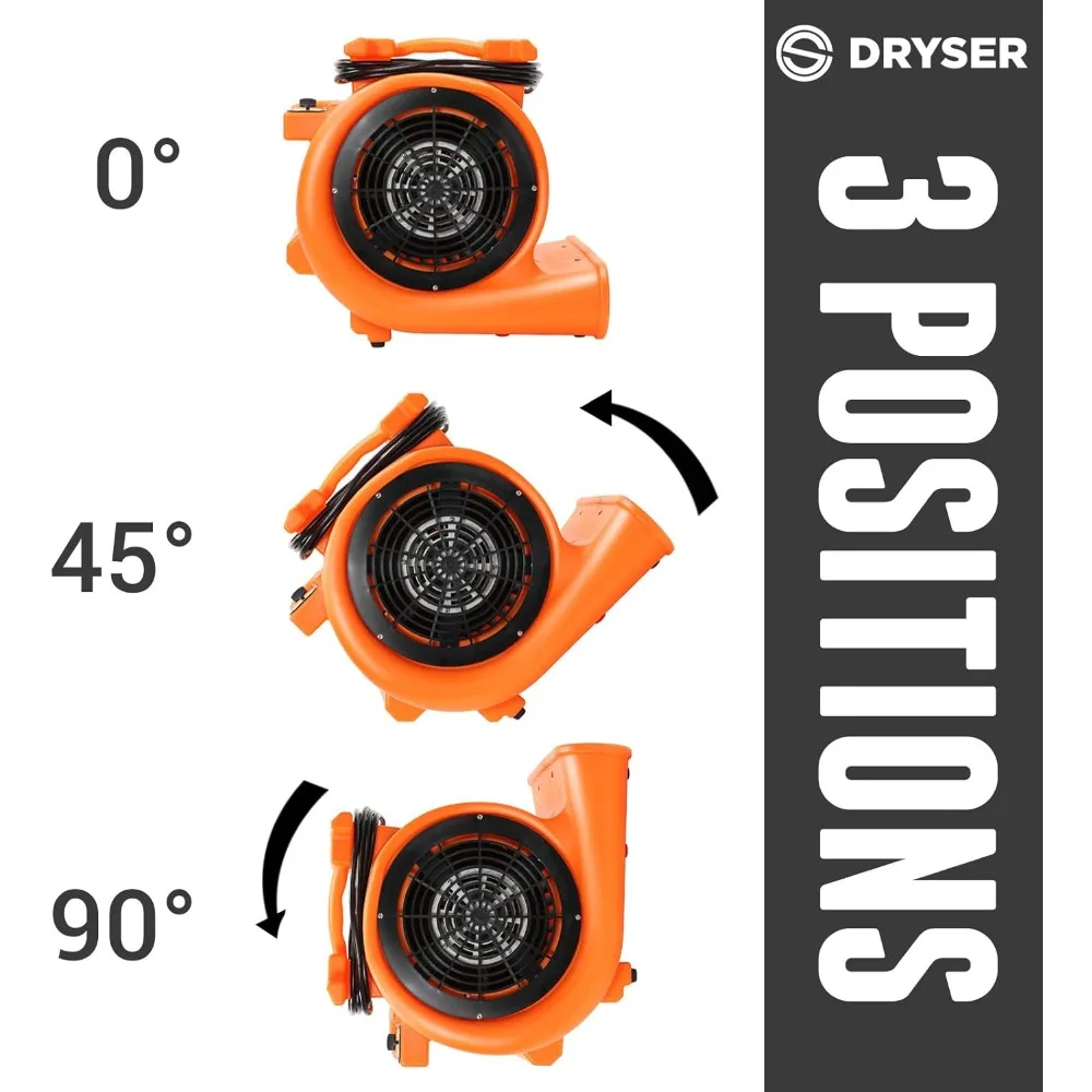 مجفف سجاد محرك الهواء 3 سرعات 1 حصان مروحة أرضية صناعية - مروحة تجفيف السجاد باللون البرتقالي القابلة للتكديس منفاخ الأرضية #5