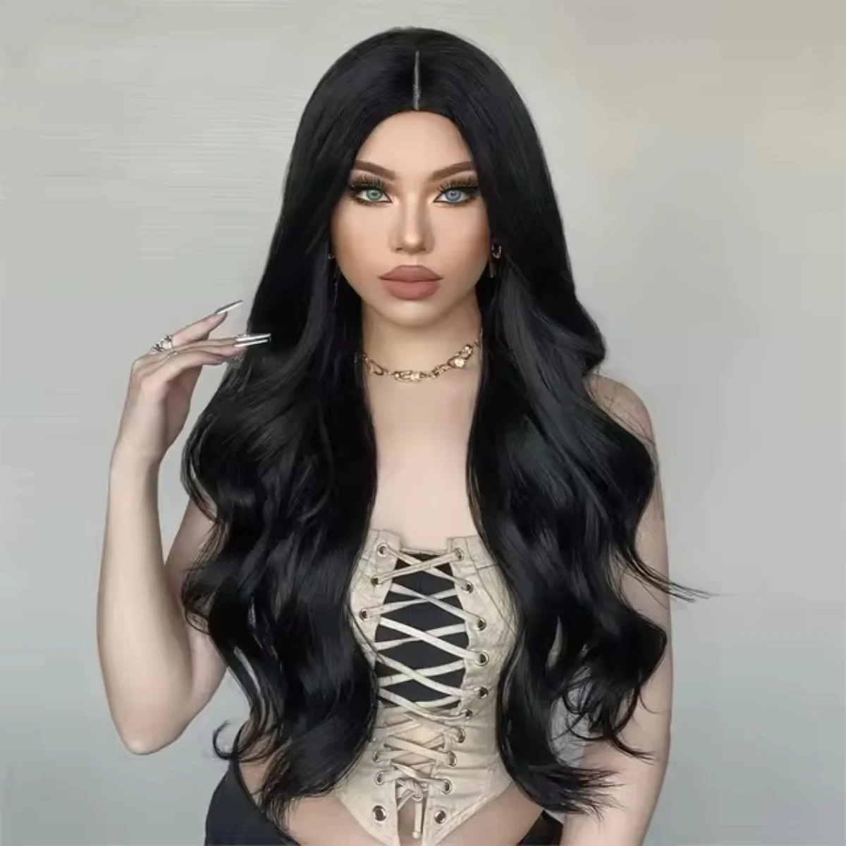 Natural Hair Long Body Wavy Wig for Women Middle Part Synthetic Wig for Any Occasion Heat Resistant Fake Hair