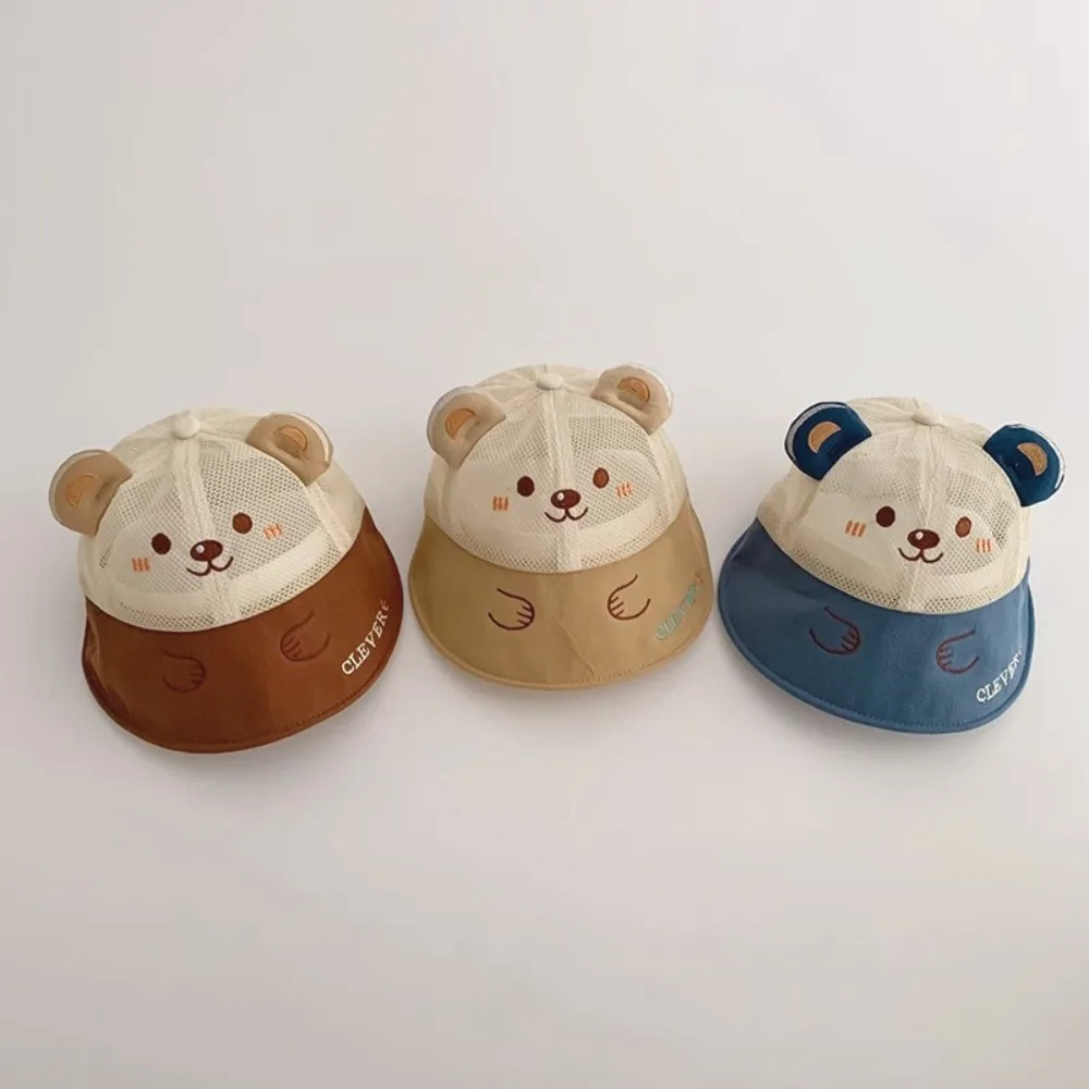 Панама с ушами для рыбака, новая шляпа от солнца с вышивкой и защитой от солнца, шляпа с мультяшным медведем, детские шляпы для мальчиков и девочек