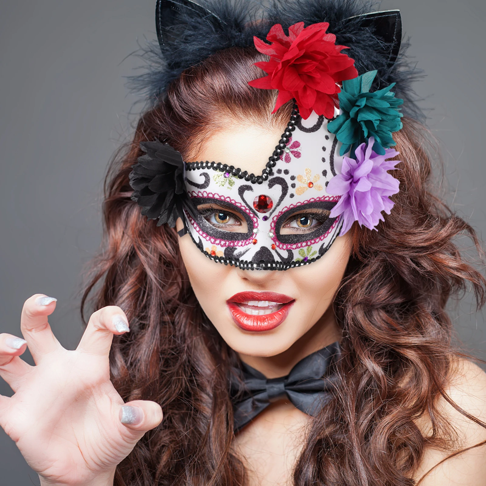 

Ghost Mask Cosplay Halloween Cool Plastic Masquerade Miss for Women Handheld Props