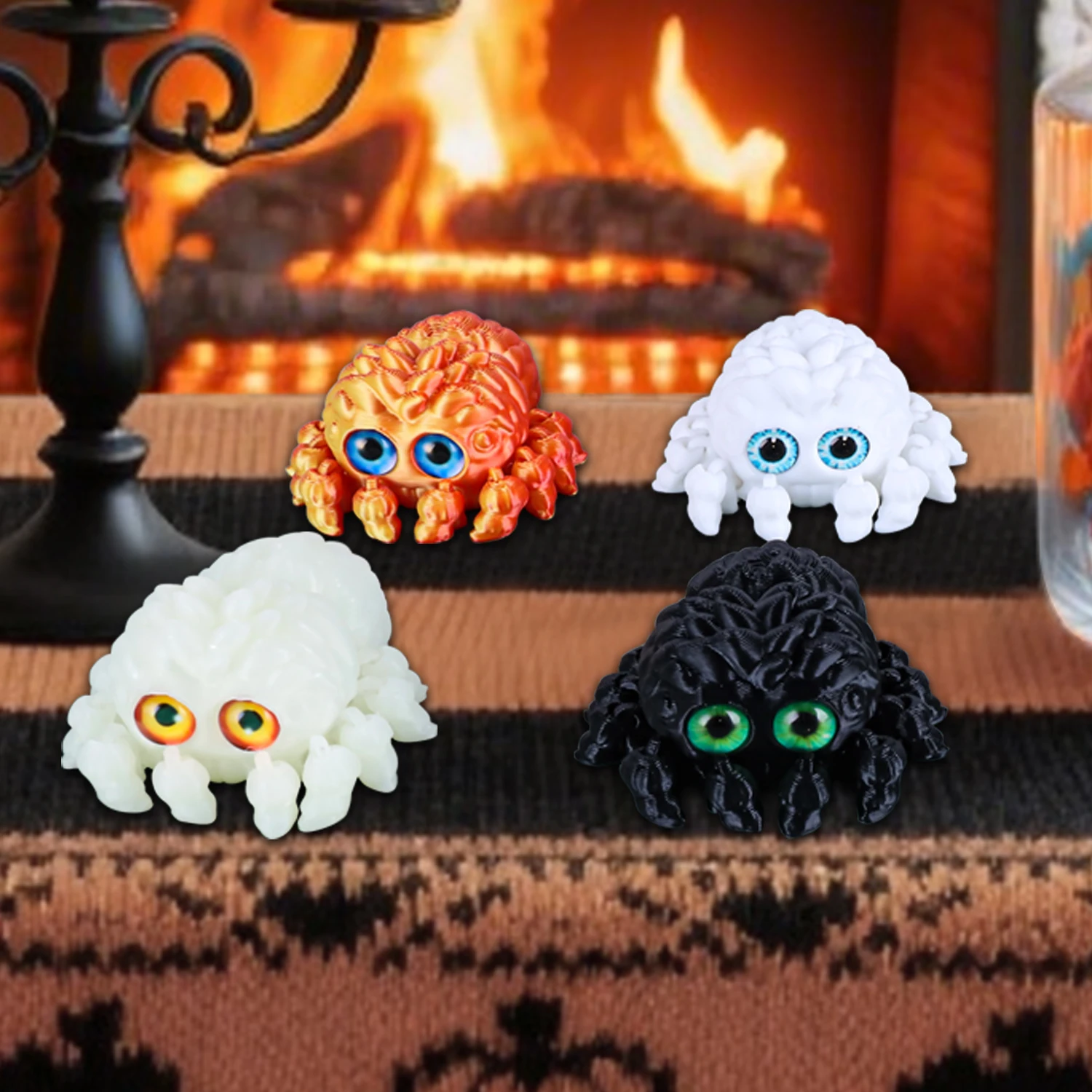 4 قطع عنكبوت مطبوع ثلاثي الأبعاد مع 10 أرجل متحركة وعيون واقعية - ديكور مكتب رائع مخيف، سلسلة مفاتيح، سحر حقيبة، هدية فريدة من نوعها للهالوين #1