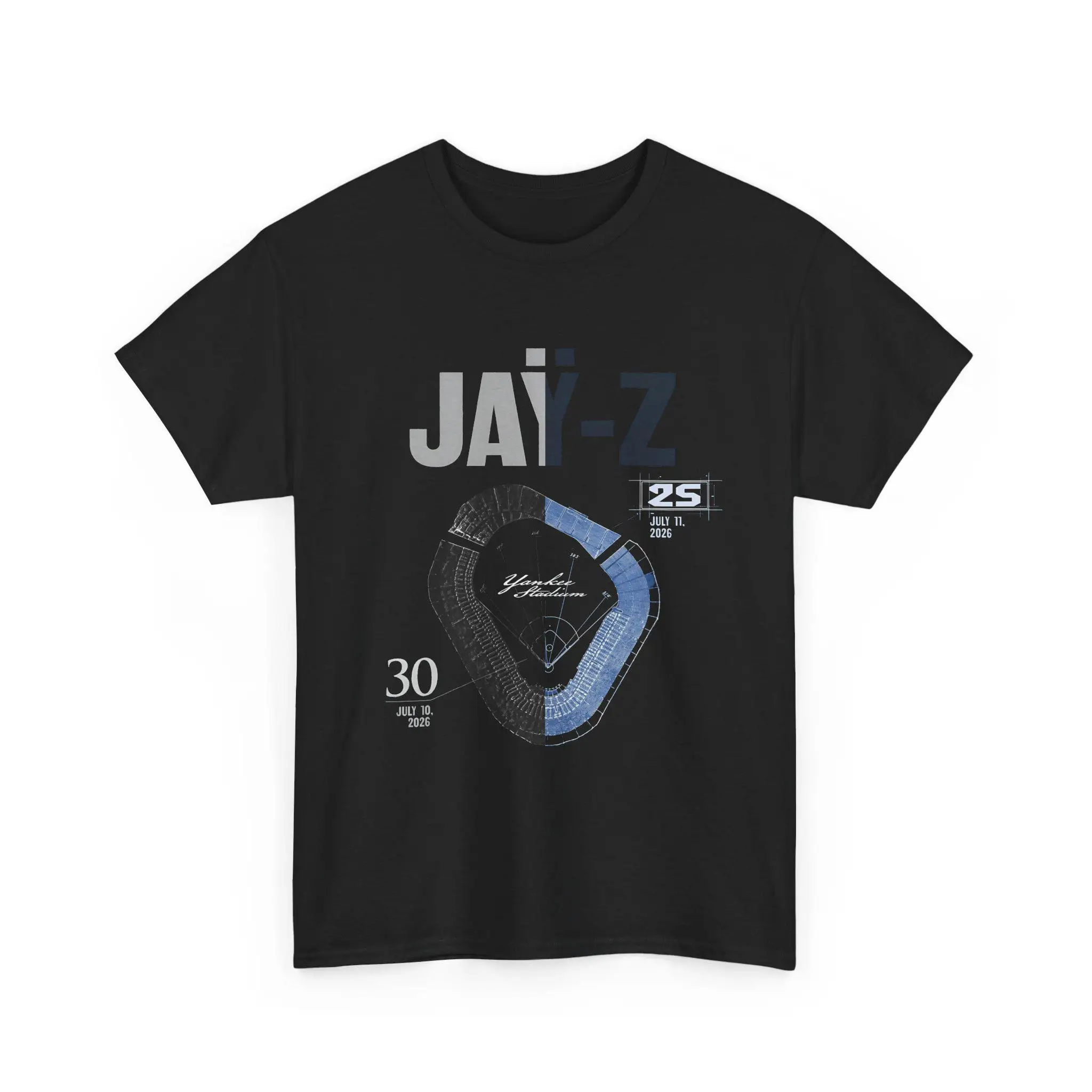 Jay-Z Yankee Stadium 2026 Graphic T Shirt Vintage Stadium Blueprint Print Oversized Cotton Unisex Hip Hop Rap Concert Merch